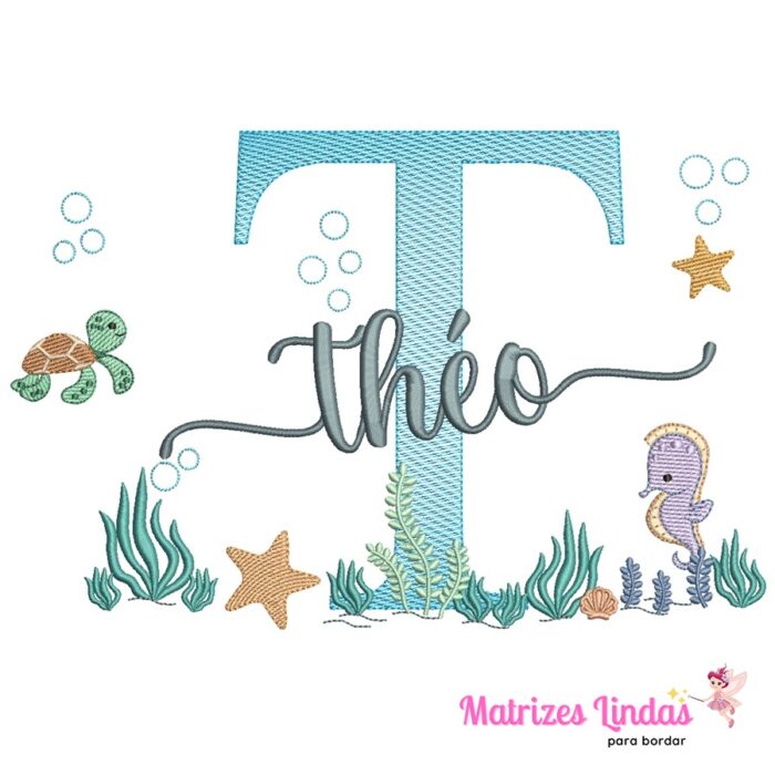Matriz de Bordado – Nome Théo Fundo do Mar