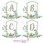 Matriz de bordado Alfabeto Brasão Dinosauro para bordar ML