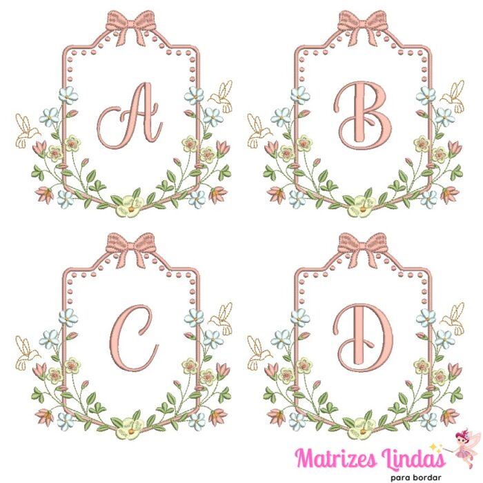 Matriz de Bordado Alfabeto moldura flores para bordar ML