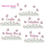 Matriz de Bordado Coleção Nomes jardim flores e Borboletas para bordar ML
