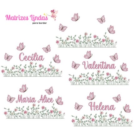 Matriz de Bordado Coleção Nomes jardim flores e Borboletas para bordar ML