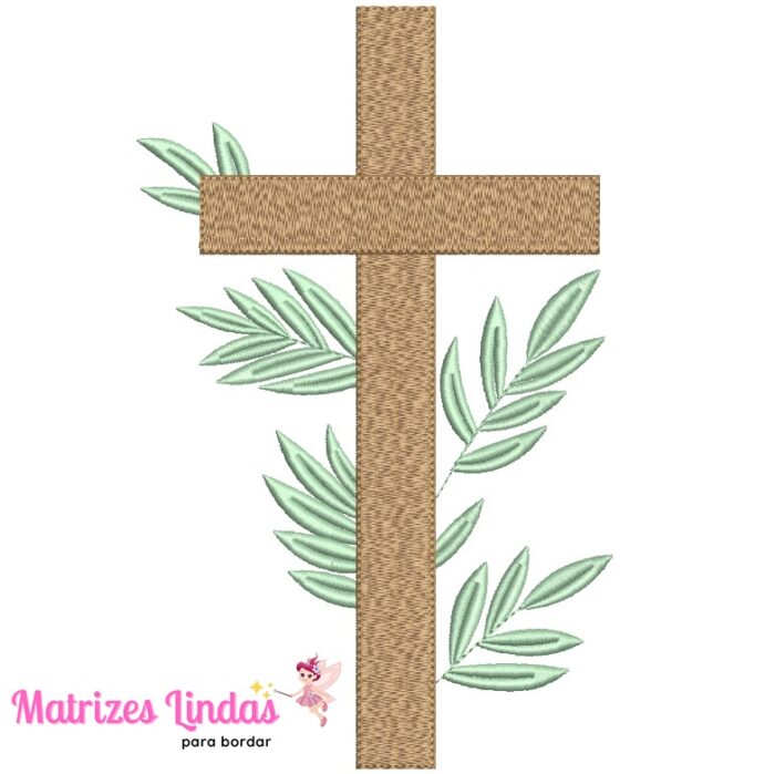 Matriz de Bordado Cruz com Folhas para bordar ML