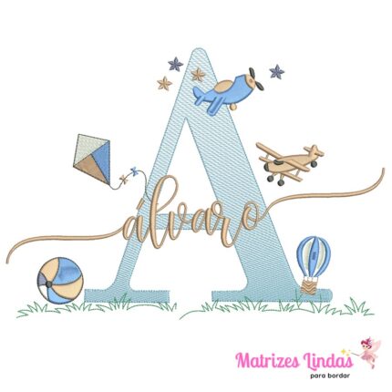 Matriz para Bordado – Nome Álvaro Sobreposto com Brinquedos
