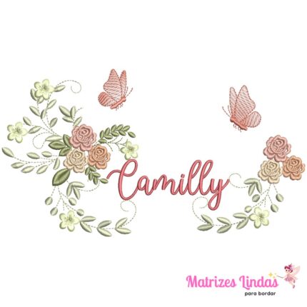Matriz de Bordado – Nome Camilly com flores