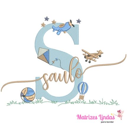 Matriz para Bordado – Nome Saulo Sobreposto com Brinquedos