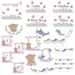 Matriz de Bordado coleção ursinha, coleção Aviãozinho e coleção nomes jardim flores