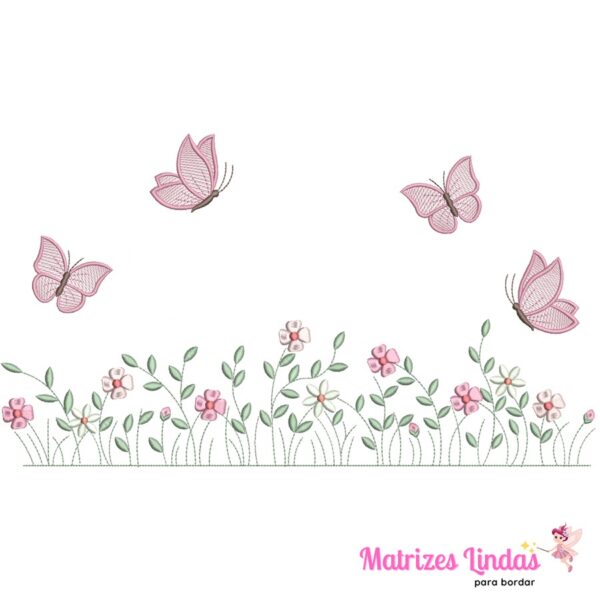 Matriz de Bordado jardim flores e Borboletas para bordar ML