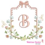 Matriz de Bordado moldura flores com letra B para bordar ML
