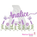 Matriz de Bordado nome Analice com jardim de flores para bordar ML