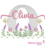 Matriz de Bordado nome Olívia jardim de flores para bordar ML