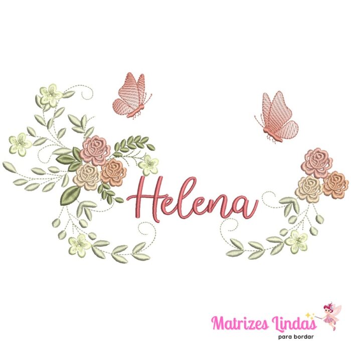Matriz de Bordado – Nome Helena com Flores 10