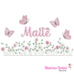Matriz de Bordado Nome Maitê jardim flores para bordar ML