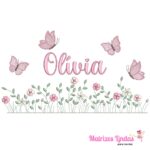 Matriz de Bordado Nome Olívia jardim flores para bordar ML