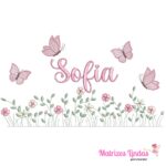Matriz de Bordado Nome Sofia jardim flores para bordar ML