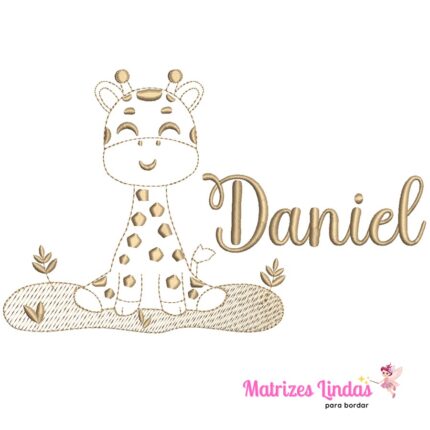 Matriz de Bordado – Girafinha Contorno com Nome Daniel 03