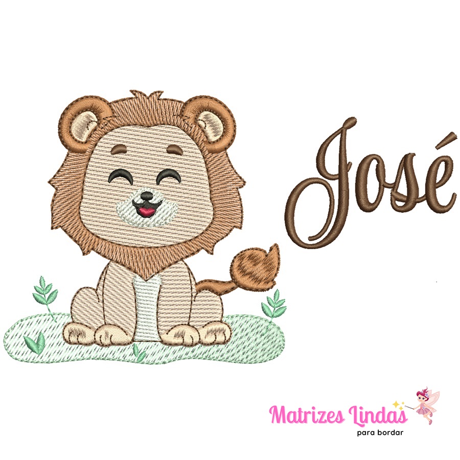 matriz de bordado nome josé com leãozinho para bordar ML