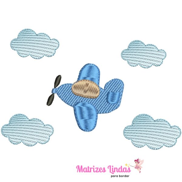 Matriz de Bordado Avião com Nuvens para bordar ML