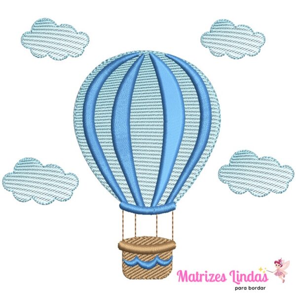Matriz de Bordado Balão com Nuvens para bordar ML