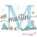 Matriz de Bordado Nome Martin fundo do mar para bordar ML