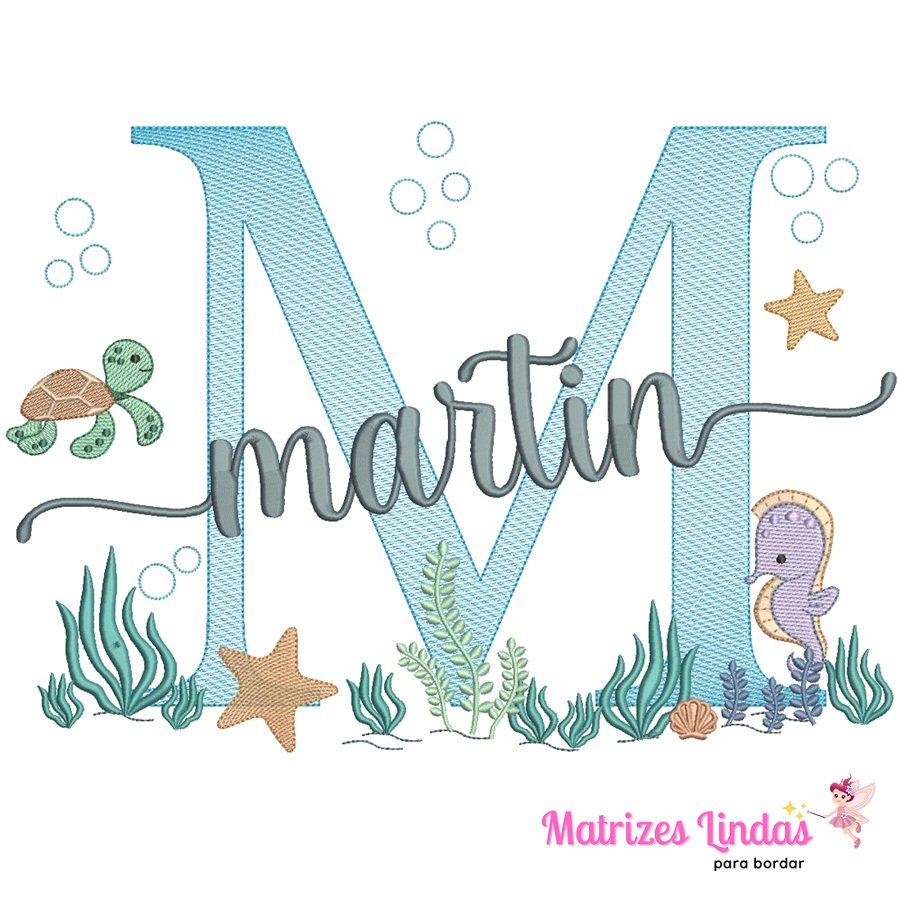 Matriz de Bordado Nome Martin fundo do mar para bordar ML
