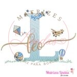 Matriz de Bordado nom Léo sobreposto com brinquedos para bordar ML