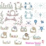 Matriz de bordado coleção flores e balão e fundo do mar ML