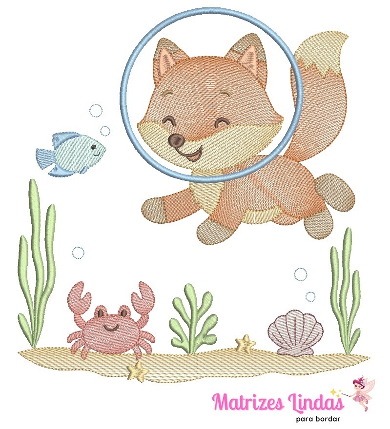 Matriz de Bordado Raposinha no Mar para bordar ML Matriz de Bordado Raposinha no Mar para bordar ML