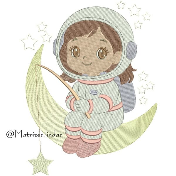 matriz de Bordado menina astronauta na Lua para bordar ML