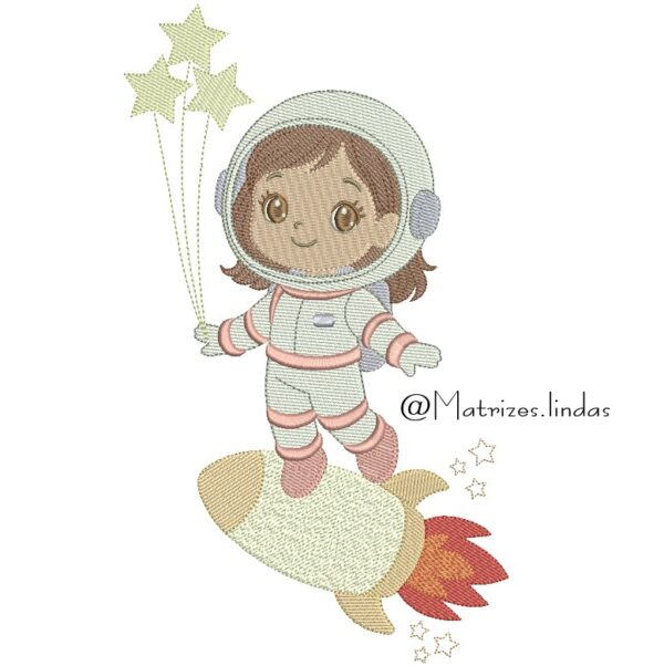 matriz de Bordado menina astronauta no Foguete para bordar ML