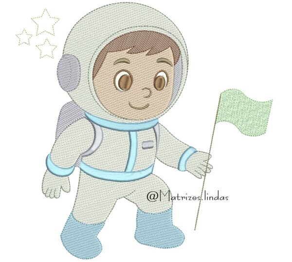 matriz de Bordado menino astronauta com bandeira para bordar ML