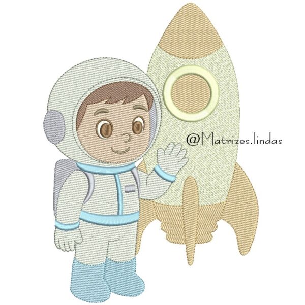 matriz de Bordado menino astronauta no Foguete para bordar ML