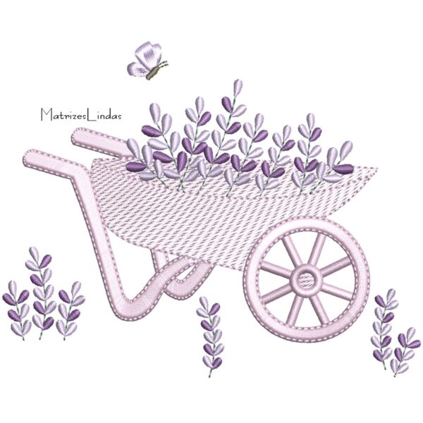 Matriz de bordado carrinho de mão com lavanda ML
