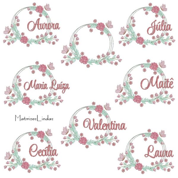 coleção nomes moldura floral para bordar ML