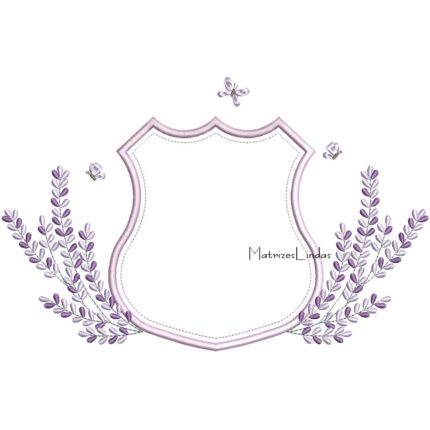 Matriz de Bordado – Brasão Lavanda com Borboletas Matriz de Bordado – Brasão Lavanda com Borboletas