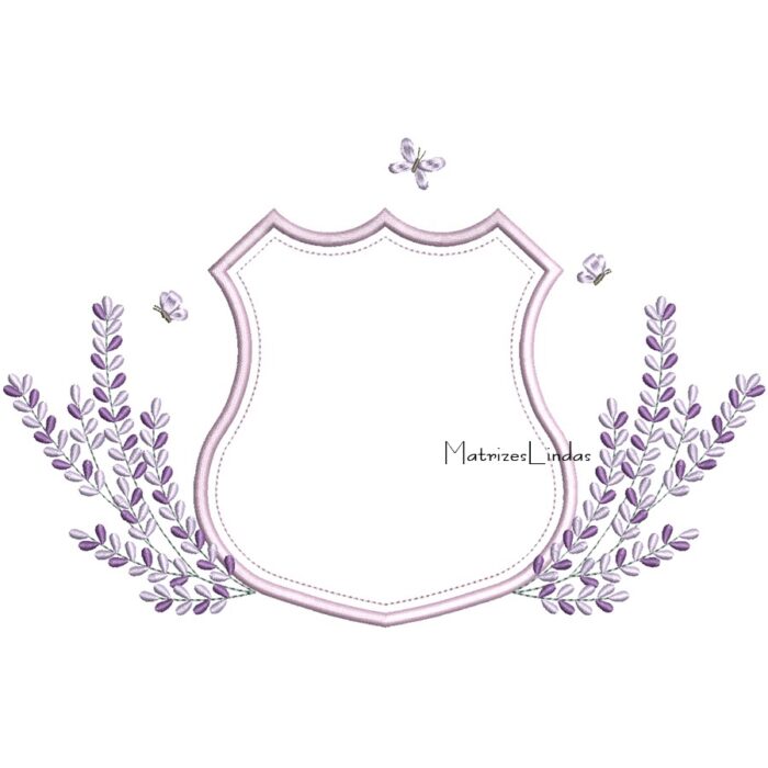 Matriz de Bordado – Brasão Lavanda com Borboletas