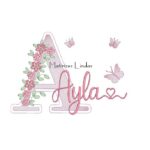 Matriz de Bordado - Nome Ayla Flores e Borboletas
