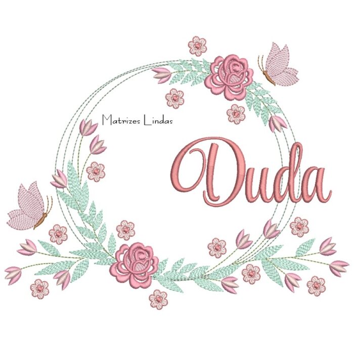 Matriz de Bordado – Nome Duda Moldura Floral