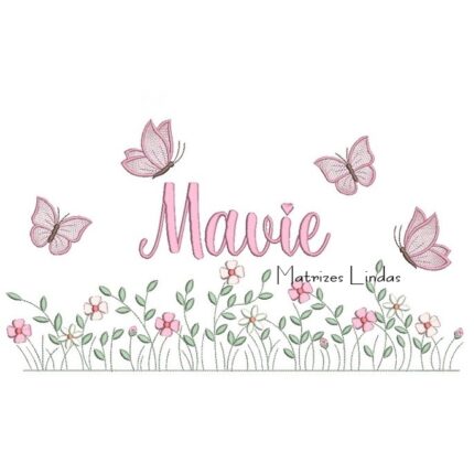 Matriz de Bordado – Nome Mavie jardim de flores