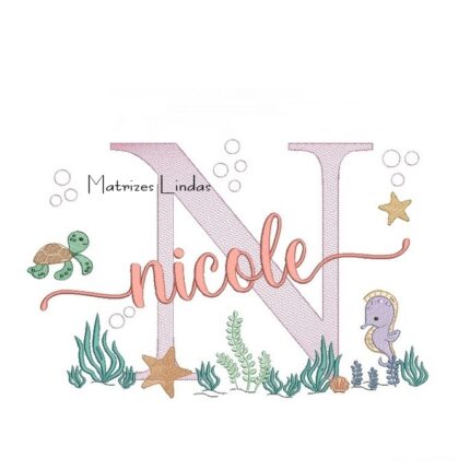 Matriz de Bordado – Nome Nicole Fundo do Mar Matriz de Bordado – Nome Nicole Fundo do Mar