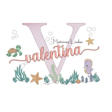 Matriz de Bordado – Nome Valentina Fundo do Mar Matriz de Bordado – Nome Valentina Fundo do Mar