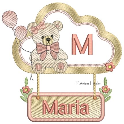 Matriz de Bordado – Ursinha na Moldura com Nome Maria