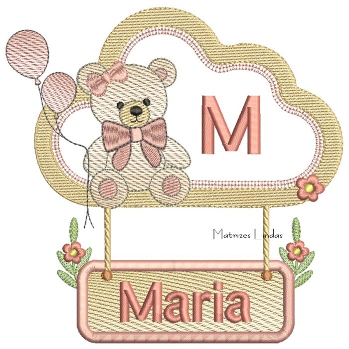 Matriz de Bordado – Ursinha na Moldura com Nome Maria