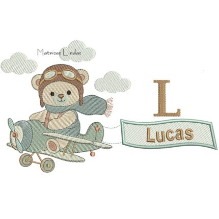 Matriz de Bordado – Ursinho com Faixa Nome Lucas Matriz de Bordado – Ursinho com Faixa Nome Lucas