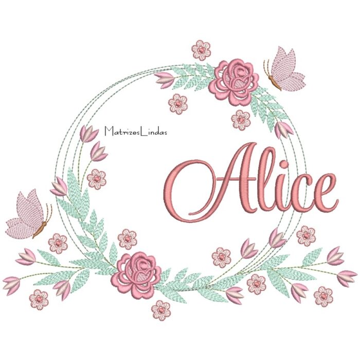 Matriz de Bordado – Nome Alice Moldura Floral