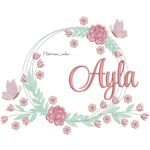 Matriz de bordado Nome Ayla Moldura Floral para bordar ML