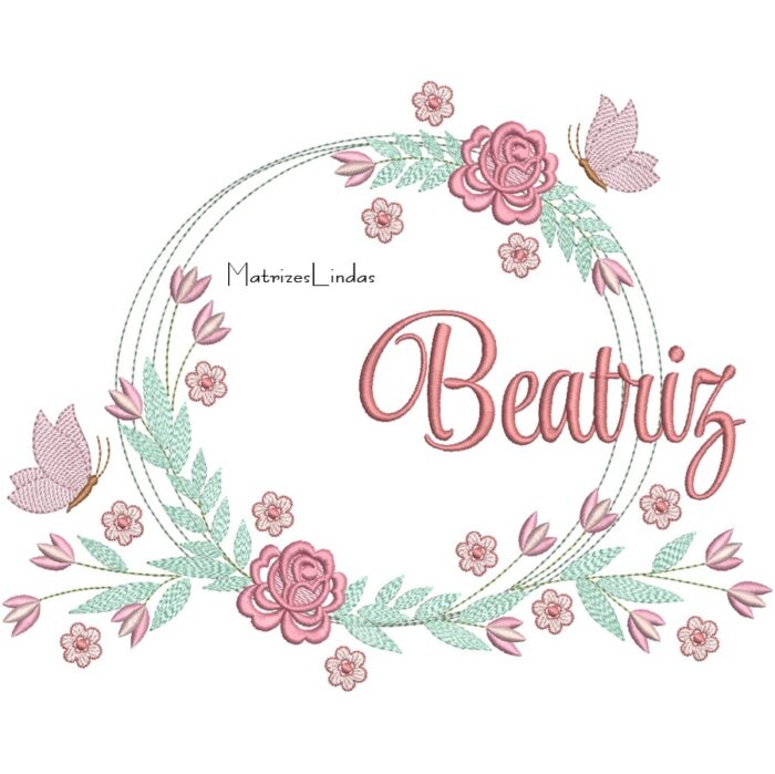 Matriz de Bordado – Nome Beatriz Moldura Floral