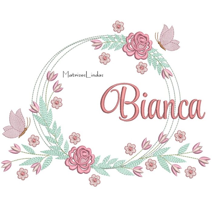 Matriz de Bordado – Nome Bianca Moldura Floral
