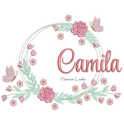 Matriz de Bordado – Nome Camila Moldura Floral Matriz de Bordado – Nome Camila Moldura Floral