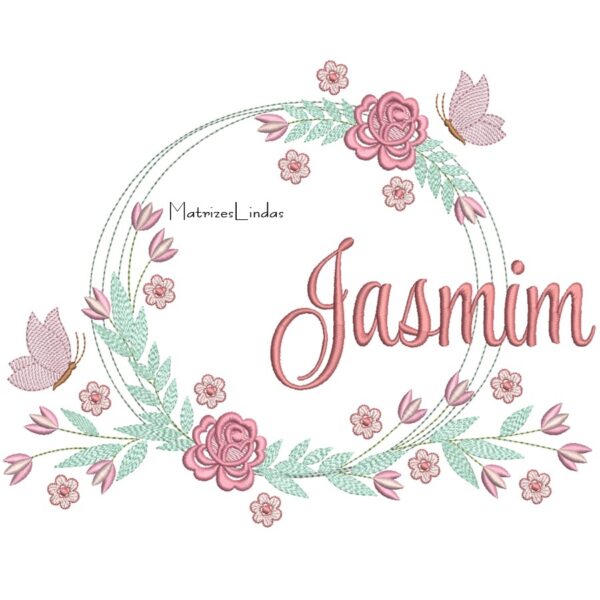 Matriz de bordado Nome Jasmim Moldura Floral para bordar ML