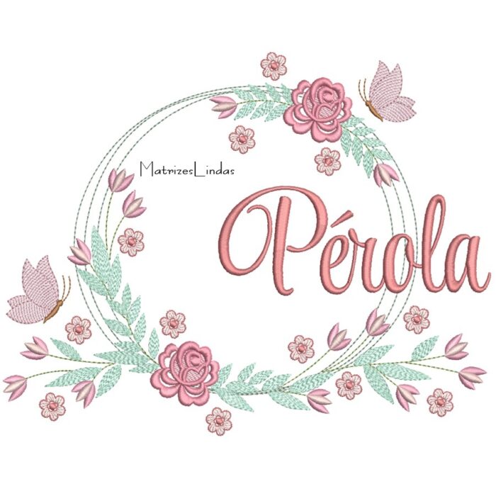 Matriz de bordado Nome Pérola Moldura Floral para bordar ML
